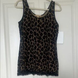 MICHAEL Michael Kors Black and Gold Animal-Print Lace Camisole